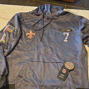 NFL Saints Taysom Hill Salute to Service Hoodie in Dark Gray, half stitch/vinyl